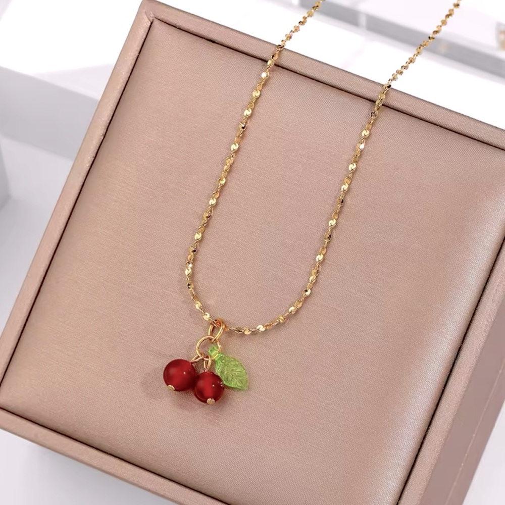 Cherry Necklace Natural stone beads pendant chain necklace